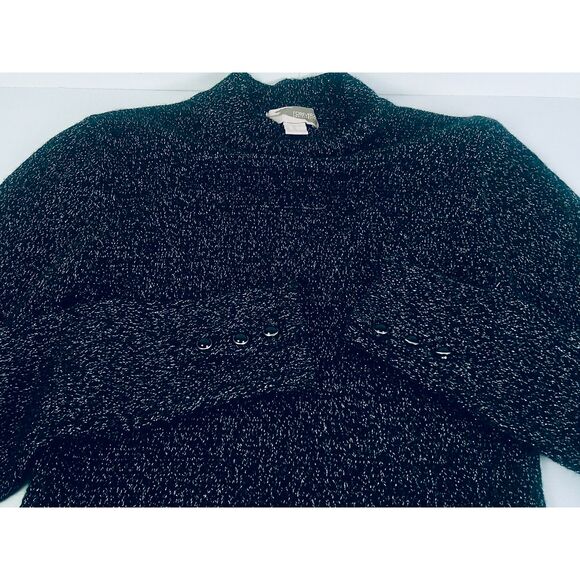 FOREVER 21 WOMENS BLACK & SILVER METALLIC LONG SLEEVE CROP TOP. SIZE XS - Picture 2 of 5